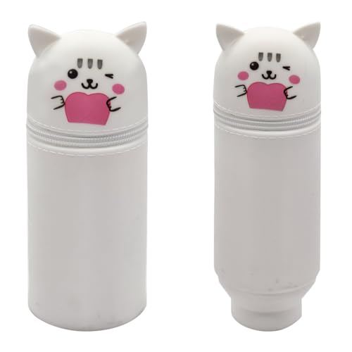 MKKZLPN Kawaii Federmäppchen Stifteköcher 2 In 1 Aus Silicon Mäppchen Silikon Stiftetasche Ständer Up Einziehbar Mädchen Teenager Für Schule Studenten(Katzen) von MKKZLPN