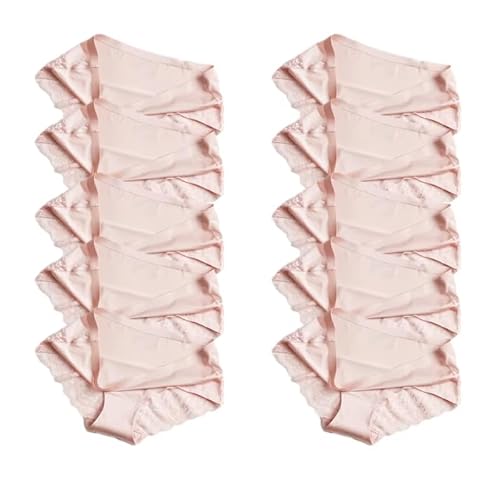 MKLQLS 10Er-Pack Dünne Nahtlose Damen-Unterhosen aus Spitze Atmungsaktive Sport-Höschen Mittelhoher Bund Weicher Slip Bequeme Große Größe Rosa XXL von MKLQLS