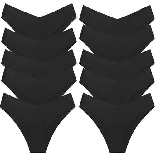 MKLQLS 10Er-Pack Nahtlose Weiche Damenunterwäsche Unsichtbare Sportslips Bequeme Höschen Mit Mittelhoher Taille Dünne Unsichtbare Unterhosen Schwarz S von MKLQLS
