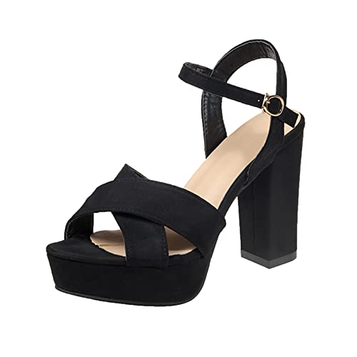 Damen Plateau Sandaletten mit Blockabsatz Damen Plattform Mary Janes Schuhe Knöchel Knöchelriemen Slingback Spitze Zehenkappe Sandalen Mode Schnalle High Heels Strandschuhe mit Blockabsatz von MKMK