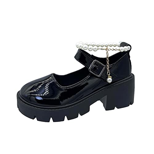 MKMK Lolita Gothic Plateau Kleid Pumps Schuhe Frauen klobige Plattform Mary Jane Flacher Mund japanische süße Prinzessin Damen Keilpumps Geschlossene Ballerinas Bequeme, Schwarz, 38 EU von MKMK