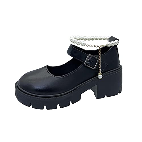 Lolita Gothic Plateau Kleid Pumps Schuhe Frauen klobige Plattform Mary Jane Schuhe Flacher Mund japanische süße Lolita Prinzessin Schuhe Damen Keilpumps Damen Geschlossene Ballerinas Bequeme von MKMK