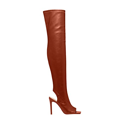 MKMK Eckige Zehen Langschaft Overknee Stiefel Stiletto High Heels Herbst Winter Leder Stiefeletten Slingback Lässige Fischmaul Peeptoes Overknee Stiefel Warm Gefütterte Rutschfest Langschaft von MKMK