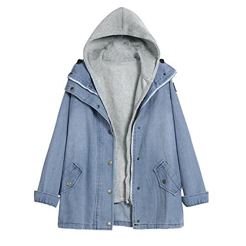 MKMK Jeansjacke Damen Lang: Frauen Jeans Hoodies Goth Y2K Harajuku Sweatshirt Vintage Ripped Puff Sleeve Button Front Cropped Jeansjacke für Damen Jeansjacke Baumwolle Knopfleiste Kurzer Jeansmantel von MKMK