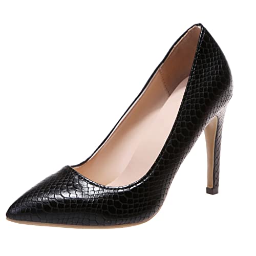 MKMK Mode Snakeskin Ohne Verschluss Pumps Stiletto Pumps Geschlossene Runde Zehenkappe Hoher Pumps mit Blockabsatz Damen Schuhe Damen Klassische Pumps High Heels Pumps Hochzeitsschuhe, Schwarz, 43 EU von MKMK