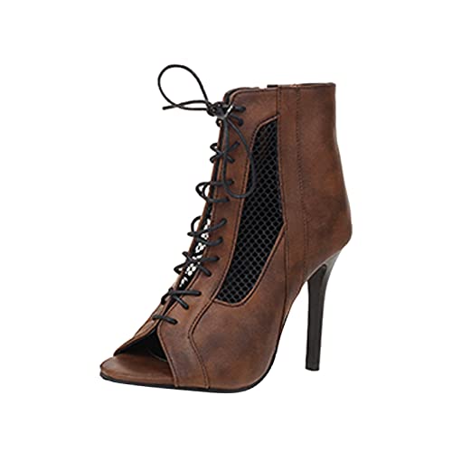 Stiefel Fischernetz Spitzstiefeletten Damen mit Stiletto Zipper Lässige Fischmaul Peeptoes Damen Schnürhalbschuhe Winterstiefel Damen Kurzschaft Schneestiefel mit Reißverschluss High Heels Herbst von MKMK