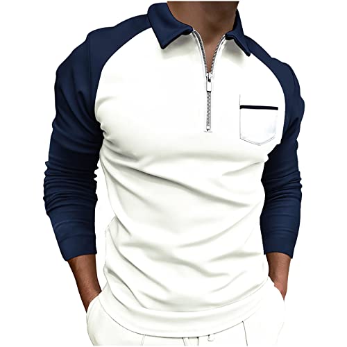 T-Shirt Herren Poloshirt Langarm Herren Pullover mit V-Ausschnitt Elastischer Bund Poloshirt Herren Slim Fit 2022 Männer Hemden Lässiger Poloshirt Langarmshirt Reißverschluss Umlegekragen von MKMK