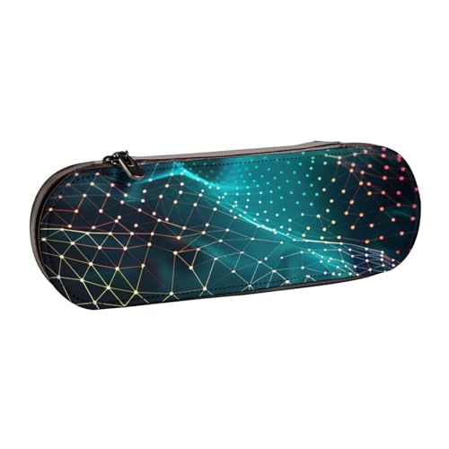 Abstraktes polygonales Hartschalen-Federmäppchen aus Leder für Mädchen und Jungen, niedliches Federmäppchen, Make-up-Tasche für Reisen, Schule, Büro, Uni, Schwarz , Einheitsgröße, Schulranzen von MKNAZ