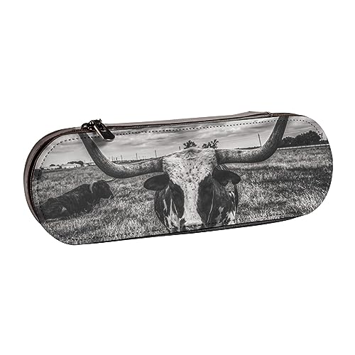 American West Rodeo Hut, Hartschalen-Leder-Federmäppchen für Mädchen und Jungen, vielseitiges Stifteetui & Make-up-Tasche für Studenten, Schule, Büro, Hochschule | kompakt und praktisch, Schwarz-weiße von MKNAZ