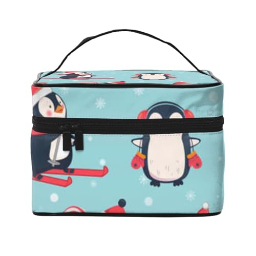 Amerikanische Flagge Adler Unabhängigkeitstag Reise Make-up-Tasche, tragbare Kosmetiktasche für Frauen Mädchen – stilvoll und geräumig, Weihnachts-Pinguine, Einheitsgröße von MKNAZ