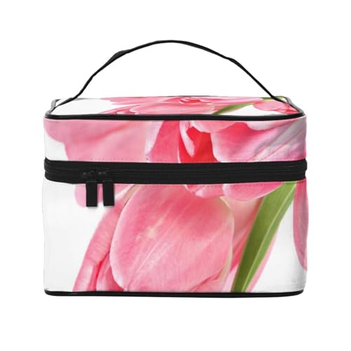 Baseball-Sportplatz-Reise-Make-up-Tasche, tragbare Kosmetiktasche für Frauen Mädchen – stilvoll und geräumig, Hübsches rosa Blumenmuster, Einheitsgröße von MKNAZ