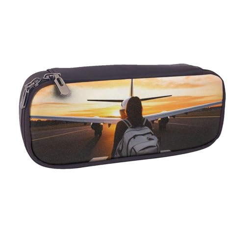 Bedrucktes Federmäppchen aus PU-Leder, Motiv: Sonnenuntergang am Strand, Flip-Stifttasche und Make-up-Kosmetikhalter für Mädchen, Jungen, Schule, Studenten, Sunset Flugzeug und Rucksack, Einheitsgröße Bedrucktes Federmäppchen aus PU-Leder, Motiv: Sonnenuntergang am Strand, Flip-Stifttasche und Make-up-Kosmetikhalter für Mädchen, Jungen, Schule, Studenten, Sunset Flugzeug und Rucksack, Einheitsgröße von MKNAZ