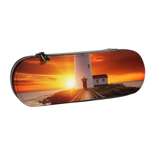 Bedrucktes Hartschalen-Federmäppchen aus Leder, Motiv: Sonnenuntergang am Meer, für Mädchen und Jungen, niedliches Federmäppchen für Stifte, Make-up-Tasche für Reisen, Schule, Büro, Uni, Schwarz , von MKNAZ