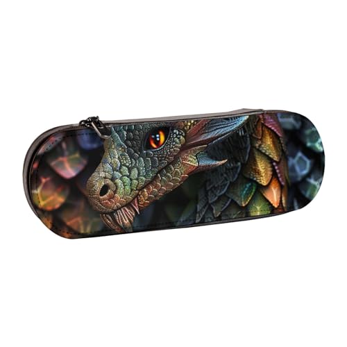 Bedrucktes Hartschalen-Federmäppchen aus Leder mit Drachen-Skala für Mädchen und Jungen, niedliches Federmäppchen für Stifte, Make-up-Tasche für Reisen, Schule, Büro, Uni, Schwarz , Einheitsgröße, von MKNAZ