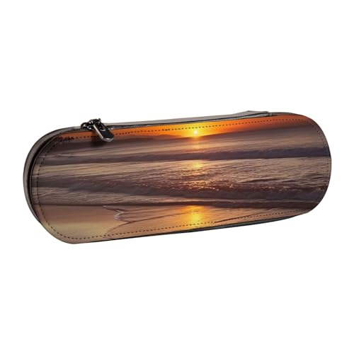 Bedrucktes Hartschalen-Federmäppchen aus Leder mit Sonnenuntergang für Mädchen und Jungen, niedliches Federmäppchen für Stifte, Make-up-Tasche für Reisen, Schule, Büro, Uni, Schwarz , Einheitsgröße, von MKNAZ