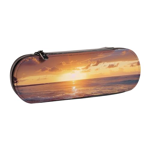 Bedrucktes Hartschalen-Federmäppchen aus Leder mit Sonnenuntergang für Mädchen und Jungen, niedliches Federmäppchen für Stifte, Make-up-Tasche für Reisen, Schule, Büro, Uni, Schwarz , Einheitsgröße, von MKNAZ