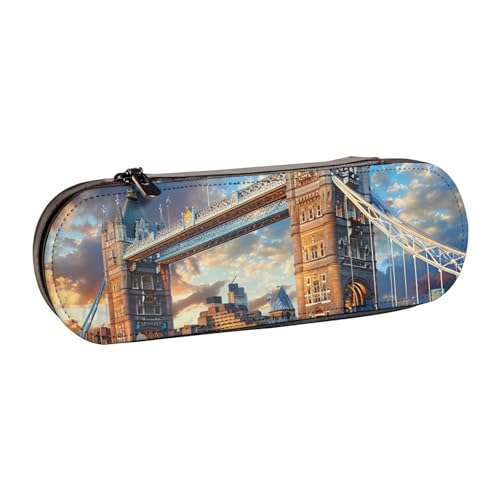 Bridge in London bedrucktes Hartschalen-Federmäppchen aus Leder für Mädchen und Jungen, niedliches Federmäppchen, Make-up-Tasche für Reisen, Schule, Büro, Uni, Schwarz , Einheitsgröße, Schulranzen von MKNAZ