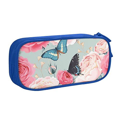 Bunte Blumen Federmäppchen für Mädchen Jungen, großes Fassungsvermögen, doppellagiges Stifteetui & Make-up-Tasche für Studenten, Künstler, Schule, Büro, College, blau, Einheitsgröße, Schulranzen von MKNAZ