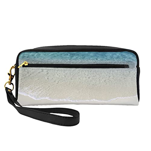 Bunte Schmetterling Reise Make-up Tasche Bleistift Fall Leder Tragbare Kosmetik Organizer Tasche Kulturbeutel für Frauen Mädchen, Beach Clear Sea Sand, Einheitsgröße von MKNAZ