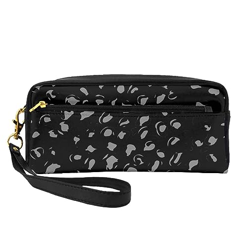 Bunte Schmetterling Reise Make-up Tasche Bleistift Fall Leder Tragbare Kosmetik Organizer Tasche Kulturbeutel für Frauen Mädchen, Schwarz-Weißer Leopardenmuster, Einheitsgröße von MKNAZ