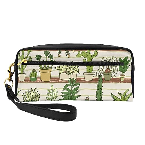 Bunte Schmetterling Reise Make-up Tasche Bleistift Fall Leder Tragbare Kosmetik Organizer Tasche Kulturbeutel für Frauen Mädchen, Tropische Kaktuspflanze, Einheitsgröße von MKNAZ