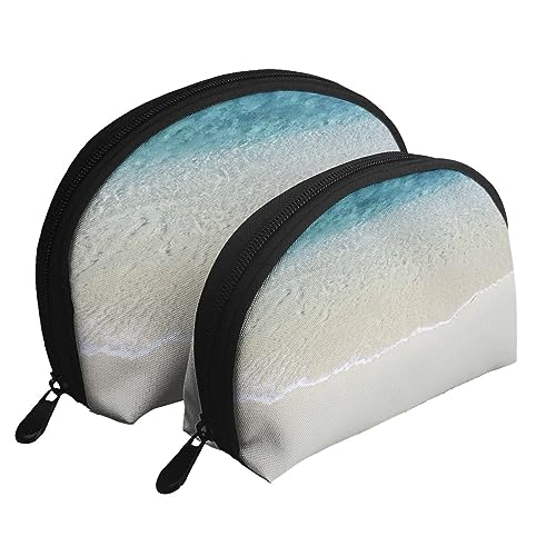 Bunte Schmetterlings-Reise-Make-up-Tasche, 2 Stück, tragbare Kosmetiktasche, Kulturbeutel für Damen und Mädchen, Beach Clear Sea Sand, Einheitsgröße von MKNAZ