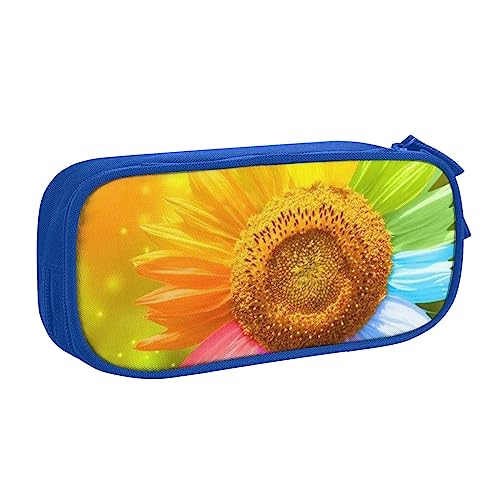 Bunte Sonnenblumen-Federmäppchen für Mädchen und Jungen, großes Fassungsvermögen, doppellagiges Stifteetui und Make-up-Tasche für Studenten, Künstler, Schule, Büro, College, blau, Einheitsgröße, von MKNAZ