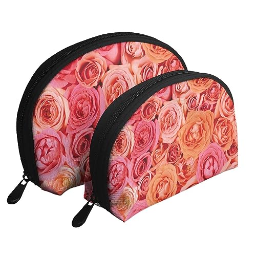 Bunte Streifen Reise Make-up Tasche 2 Pack Tragbare Kosmetik Organizer Tasche Kulturbeutel für Frauen Mädchen, Orange Rose, Einheitsgröße von MKNAZ