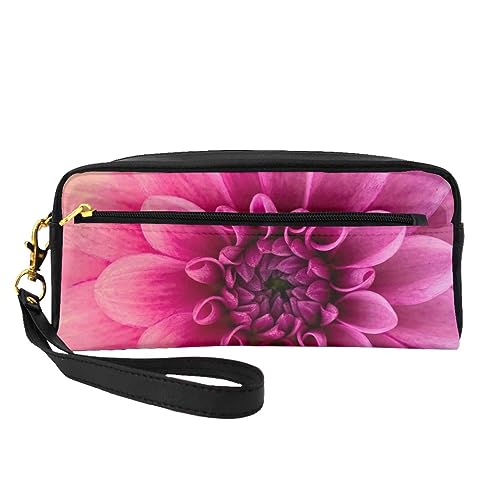 Bunte Streifen Reise Make-up Tasche Bleistift Fall Leder Tragbare Kosmetik Organizer Tasche Kulturbeutel für Frauen Mädchen, Pink Dahlia, Einheitsgröße von MKNAZ