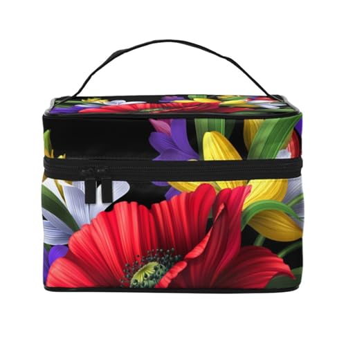 City Train Travel Makeup Bag, Portable Cosmetic Bag for Women Girls - Stylish and Spacious, Bunte Frühlingsblume, Einheitsgröße von MKNAZ