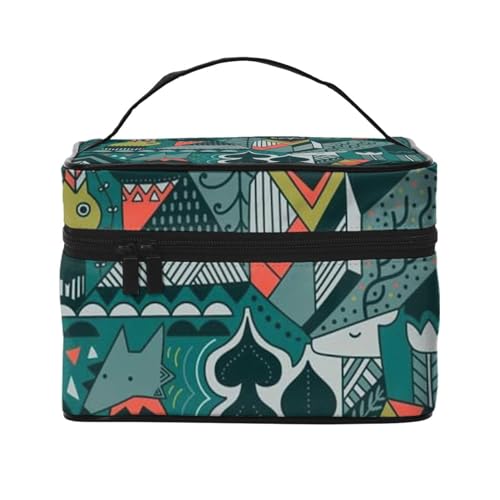 City Train Travel Makeup Bag, Portable Cosmetic Bag for Women Girls - Stylish and Spacious, Grüne Tiere, Einheitsgröße von MKNAZ