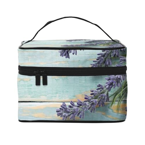 City Train Travel Makeup Bag, Portable Cosmetic Bag for Women Girls - Stylish and Spacious, Lavendel auf Holz, Einheitsgröße von MKNAZ