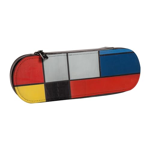 Composition in Rot, Gelb, Blau und Schwarz bedrucktes Hartschalen-Federmäppchen aus Leder für Mädchen und Jungen, niedliches Federmäppchen, Make-up-Tasche für Reisen, Schule, Büro, Uni, Schwarz , von MKNAZ