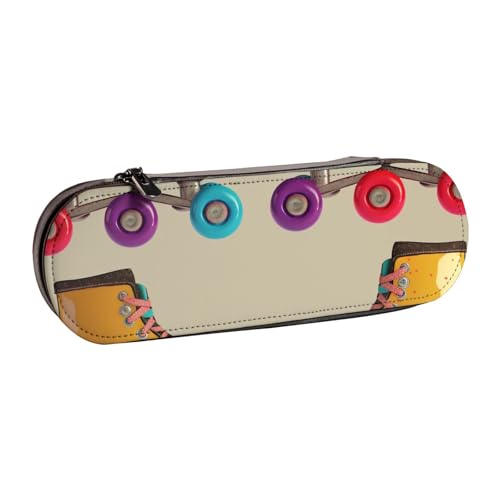 Federmäppchen Retro Bunte Leder Rollschuhe Druck Mäppchen Mäppchen für Mädchen Jungen Niedliche Federtasche Kosmetiktasche für Reise Schule Büro Uni Schwarz Gr, Schwarz , one size, Schulranzen von MKNAZ