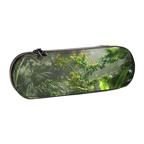 Federmäppchen aus Leder, Motiv: Blumen im tropischen Regenwald, bedruckt, für Mädchen und Jungen, niedliches Federmäppchen für Reisen, Schule, Büro, Uni, Schwarz , Einheitsgröße, Schulranzen von MKNAZ