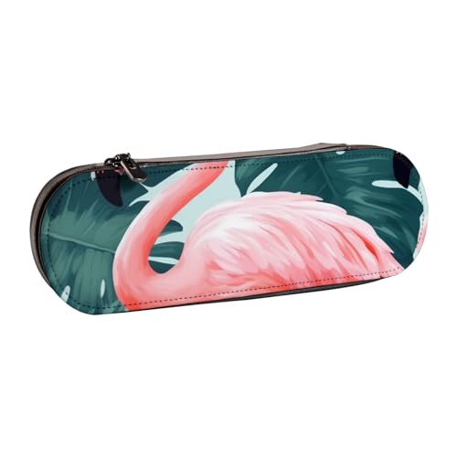 Federmäppchen aus Leder, Motiv: Flamingo, Vogel mit grünem Blattmuster, für Mädchen und Jungen, niedliches Federmäppchen, Make-up-Tasche für Reisen, Schule, Büro, Uni, Schwarz , Einheitsgröße, von MKNAZ