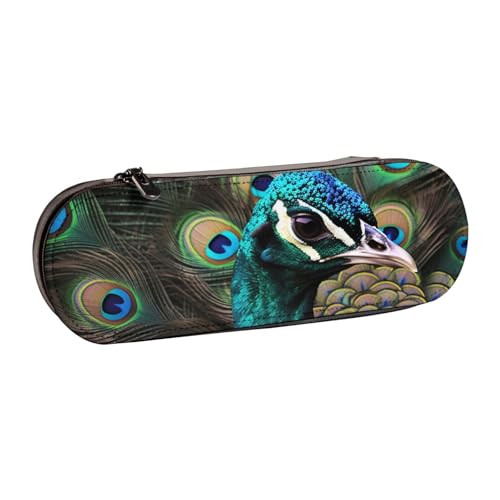 Federmäppchen aus Leder, Motiv: Frischer Pfau, für Mädchen und Jungen, niedliches Federmäppchen für Stifte, Make-up-Tasche für Reisen, Schule, Büro, Uni, Schwarz , Einheitsgröße, Schulranzen von MKNAZ