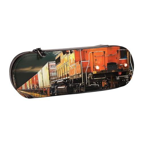Federmäppchen aus Leder, Motiv: Güterzug für Mädchen und Jungen, niedliches Federmäppchen für Reisen, Schule, Büro, Uni, Schwarz , Einheitsgröße, Schulranzen von MKNAZ
