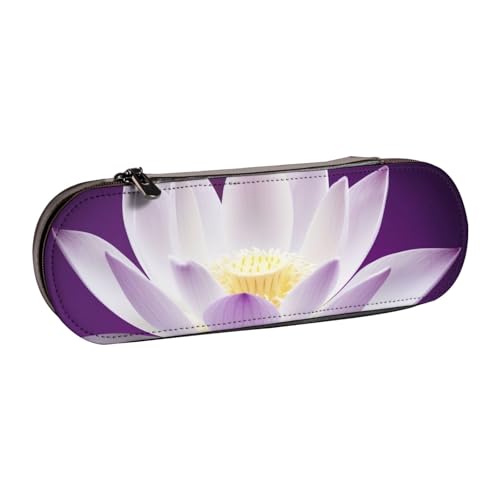 Federmäppchen aus Leder, Motiv: Lotusblume, für Mädchen und Jungen, niedliches Federmäppchen, Make-up-Tasche für Reisen, Schule, Büro, Uni, Violett, Schwarz , Einheitsgröße, Schulranzen von MKNAZ