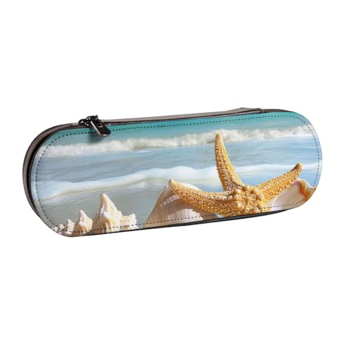 Federmäppchen aus Leder, Motiv: Muschel, Motiv: Meer und Strand, für Mädchen und Jungen, niedliches Federmäppchen für Reisen, Schule, Büro, Uni, Schwarz , Einheitsgröße, Schulranzen von MKNAZ