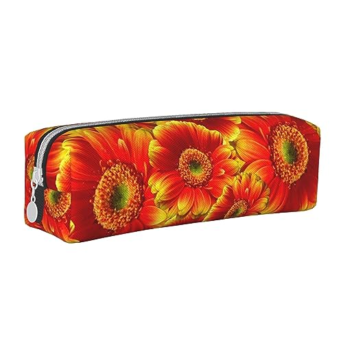 Federmäppchen aus Leder, Motiv: Sonnenblume und Schmetterling, rechteckig, für Mädchen und Jungen, Stifteetui & Make-up-Tasche für Studenten, Schule, Büro, College, Orange Sonnenblume, Einheitsgröße, von MKNAZ