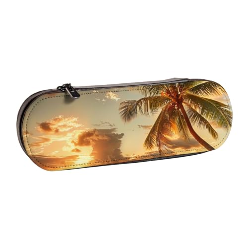 Federmäppchen aus Leder, Motiv: Sonnenuntergang, Hawaii-Palme, bedruckt, für Mädchen und Jungen, niedliches Federmäppchen, Make-up-Tasche für Reisen, Schule, Büro, Uni, Schwarz , Einheitsgröße, von MKNAZ