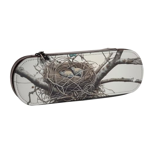 Federmäppchen aus Leder, Motiv: Vogelhaus, bedruckt, für Mädchen und Jungen, niedliches Federmäppchen, Make-up-Tasche für Reisen, Schule, Büro, Uni, Schwarz , Einheitsgröße, Schulranzen von MKNAZ
