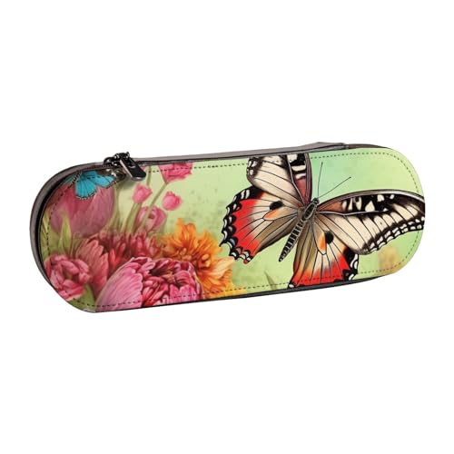 Federmäppchen aus Leder, Motiv: blaue Schmetterlinge und Blumen, für Mädchen und Jungen, niedliches Federmäppchen für Stifte, Make-up-Tasche für Reisen, Schule, Büro, Universität, Schwarz , von MKNAZ