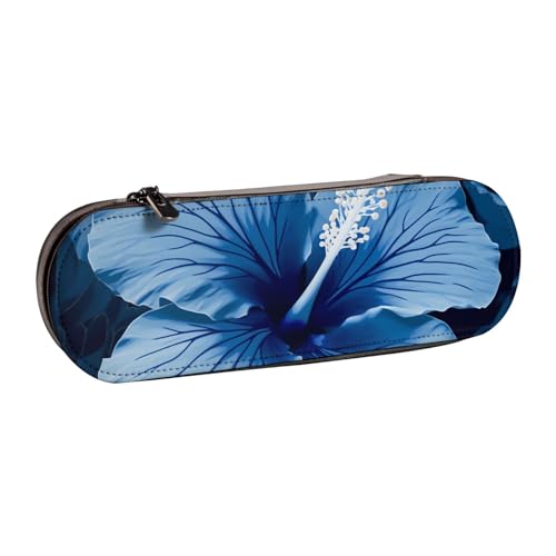 Federmäppchen aus Leder, Motiv: blauer Hibiskus, für Mädchen und Jungen, niedliches Federmäppchen für Stifte, Make-up-Tasche für Reisen, Schule, Büro, Universität, Schwarz , Einheitsgröße, Schulranzen von MKNAZ