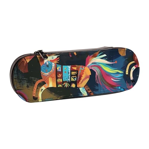 Federmäppchen aus Leder, Motiv: braune Pferde, für Mädchen und Jungen, niedliches Federmäppchen für Reisen, Schule, Büro, Universität, Schwarz , Einheitsgröße, Schulranzen von MKNAZ