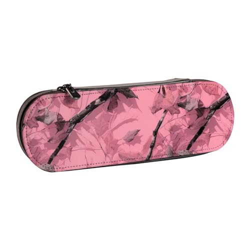 Federmäppchen aus Leder, Motiv: schöne Blätter, Camouflage, bedruckt, für Mädchen und Jungen, niedliches Federmäppchen, Make-up-Tasche für Reisen, Schule, Büro, Universität, Schwarz , Einheitsgröße, von MKNAZ
