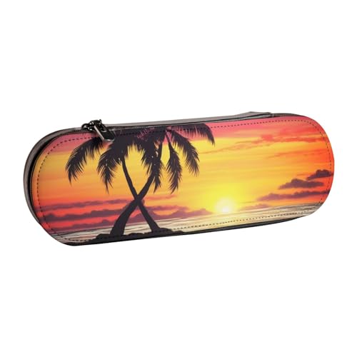 Federmäppchen aus Leder, Motiv: tropische Palme, bedruckt, für Mädchen und Jungen, niedliches Federmäppchen für Stifte, Make-up-Tasche für Reisen, Schule, Büro, Uni, Schwarz , Einheitsgröße, von MKNAZ