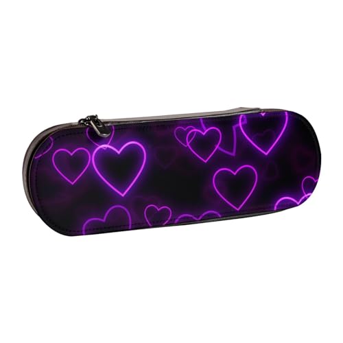 Federmäppchen aus Leder, Motiv: violette Herzen, bedruckt, für Mädchen und Jungen, niedliches Federmäppchen für Stifte, Make-up-Tasche für Reisen, Schule, Büro, Universität, Schwarz , Einheitsgröße, von MKNAZ