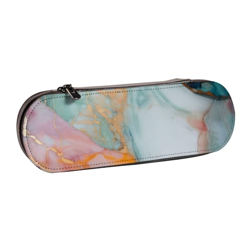 Federmäppchen aus Leder, buntes Marmor-Motiv, für Mädchen und Jungen, niedliches Federmäppchen, Make-up-Tasche für Reisen, Schule, Büro, Universität, Schwarz , Einheitsgröße, Schulranzen von MKNAZ